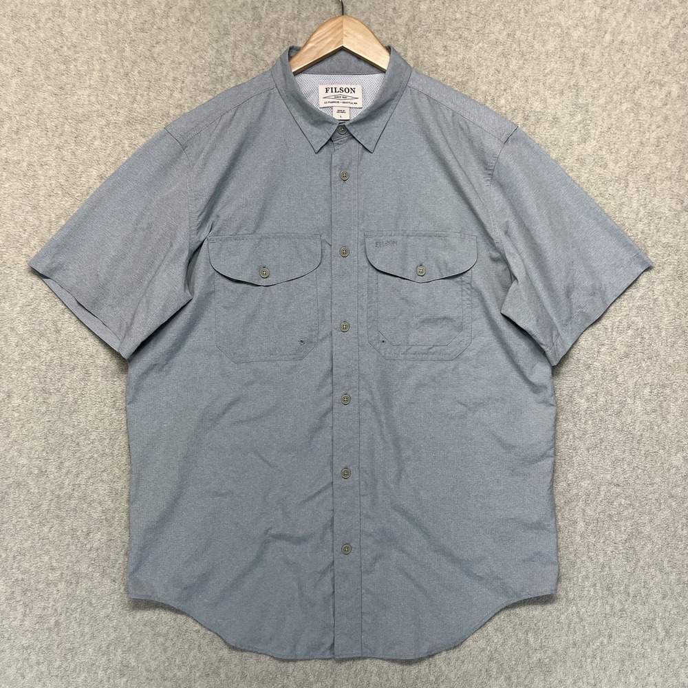 Filson Men's Short Sleeve Button Front Shirt Gray Outdoor Utility Size Large